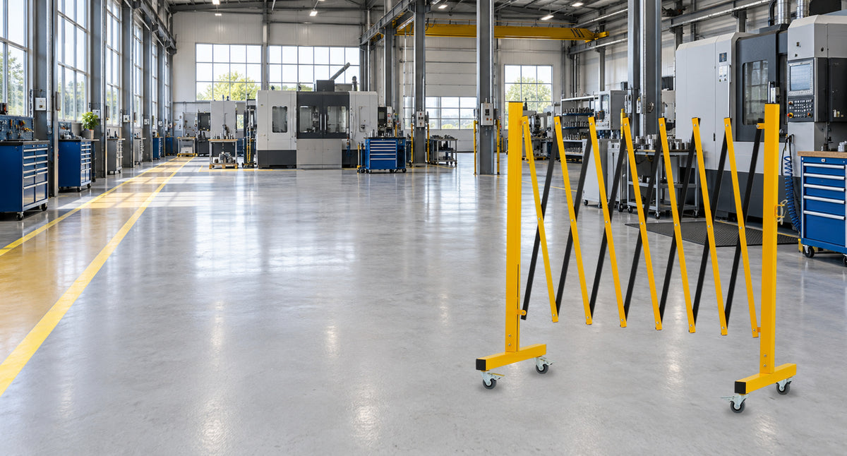 Adapt Your Factory Floor Layout — GYMTIME 11-foot Yellow and Black expandable barricade