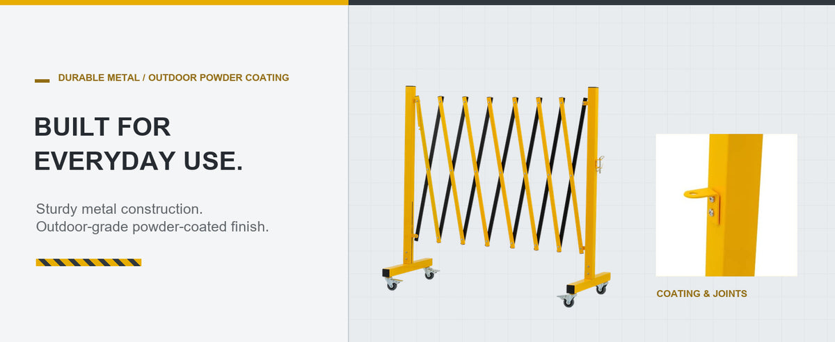 Sturdy Metal. Built for Everyday Use. — GYMTIME 11-foot Yellow and Black expandable barricade