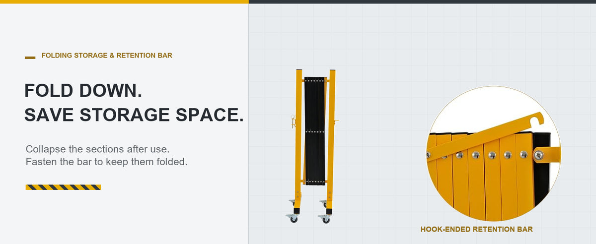 Fold Away. Free Up Space. — GYMTIME 11-foot Yellow and Black expandable barricade