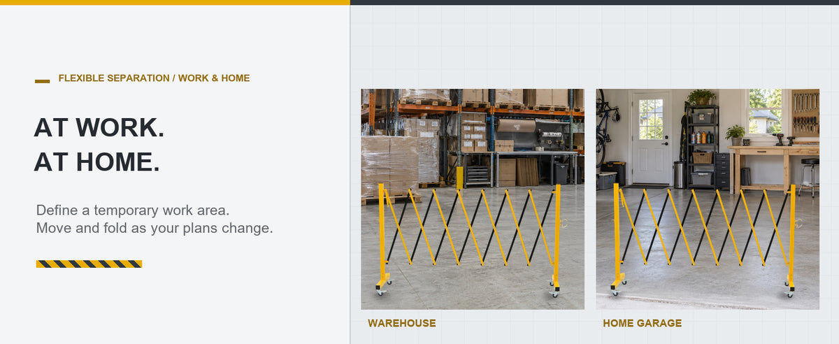 Flexible Separation for Work and Home — GYMTIME 11-foot Yellow and Black expandable barricade