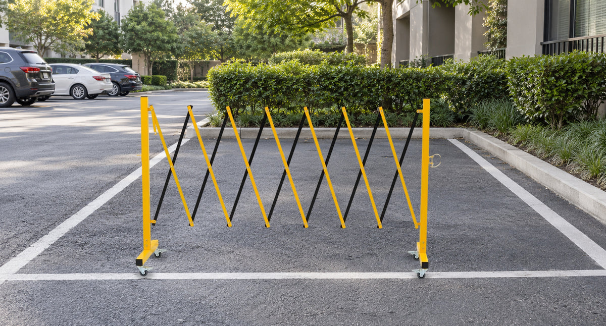 Clearly Mark Temporary Parking Boundaries — GYMTIME 11-foot Yellow and Black expandable barricade
