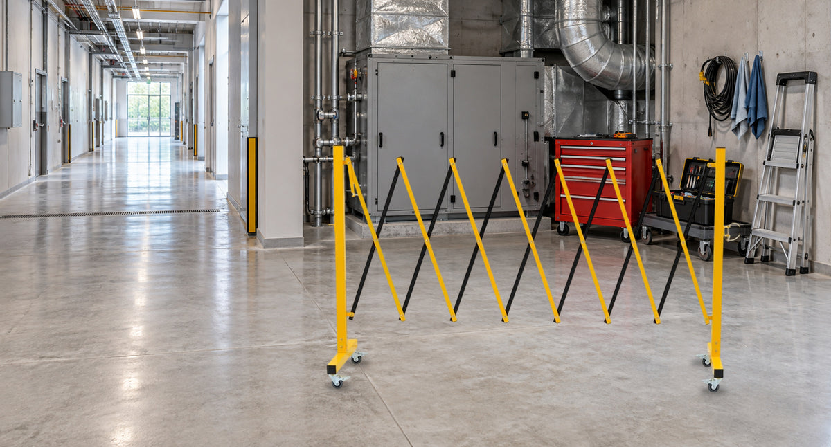 Make Maintenance Areas Easy to Identify — GYMTIME 11-foot Yellow and Black expandable barricade