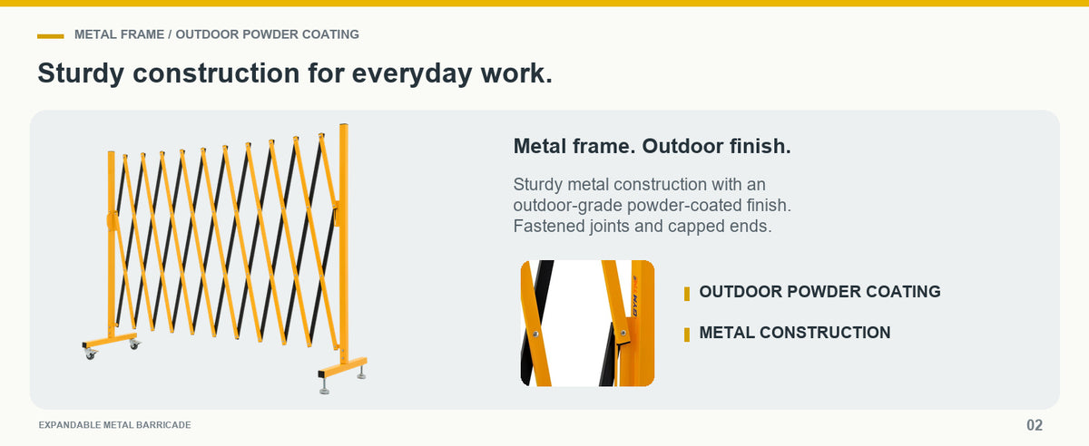 Sturdy Metal. Durable Finish. — GYMTIME 120 cm Yellow and Black expandable barricade