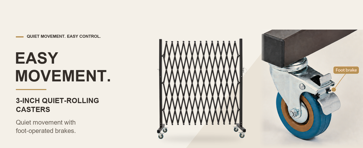 GYMTIME 72-inch Brown expandable barricade — Quiet Casters
