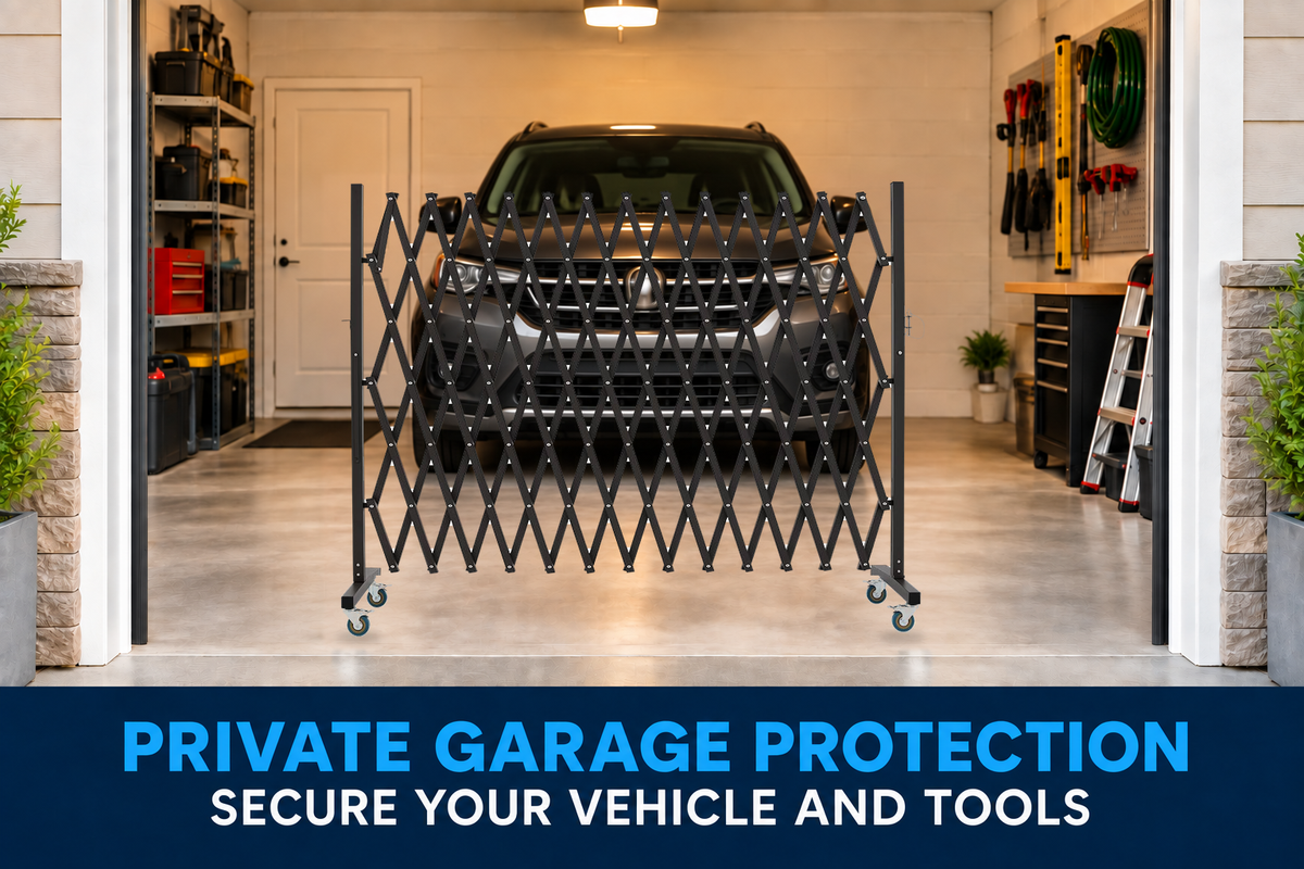 GYMTIME Brown expandable metal barricade — Keep Your Garage Space Defined