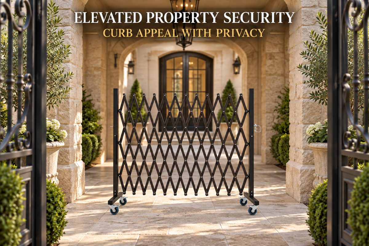 GYMTIME Brown expandable metal barricade — A Defined Entry. A Coordinated Look.