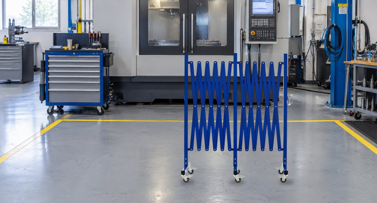 MARK THE MAINTENANCE WORKSPACE. — GYMTIME Blue expandable barricade