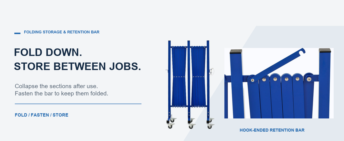 FOLD COMPACTLY. STORE CONVENIENTLY. — GYMTIME Blue expandable barricade