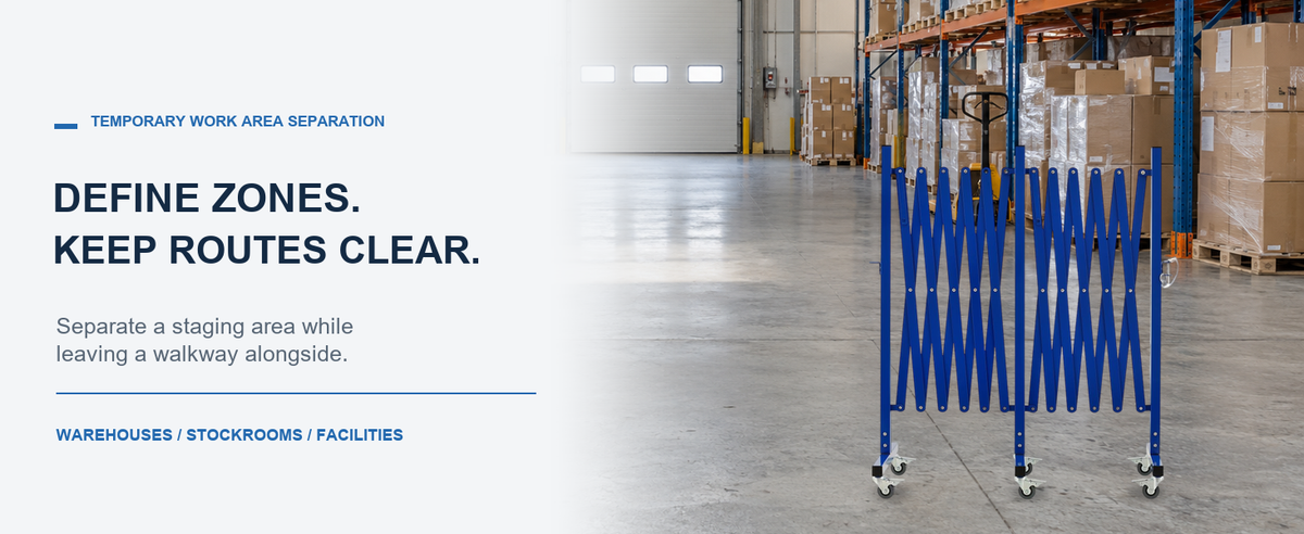 DEFINE WORK ZONES CLEARLY. — GYMTIME Blue expandable barricade