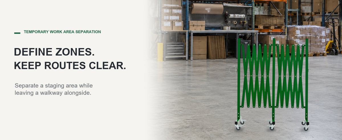 DEFINE ZONES. KEEP ROUTES CLEAR. — GYMTIME Green expandable barricade