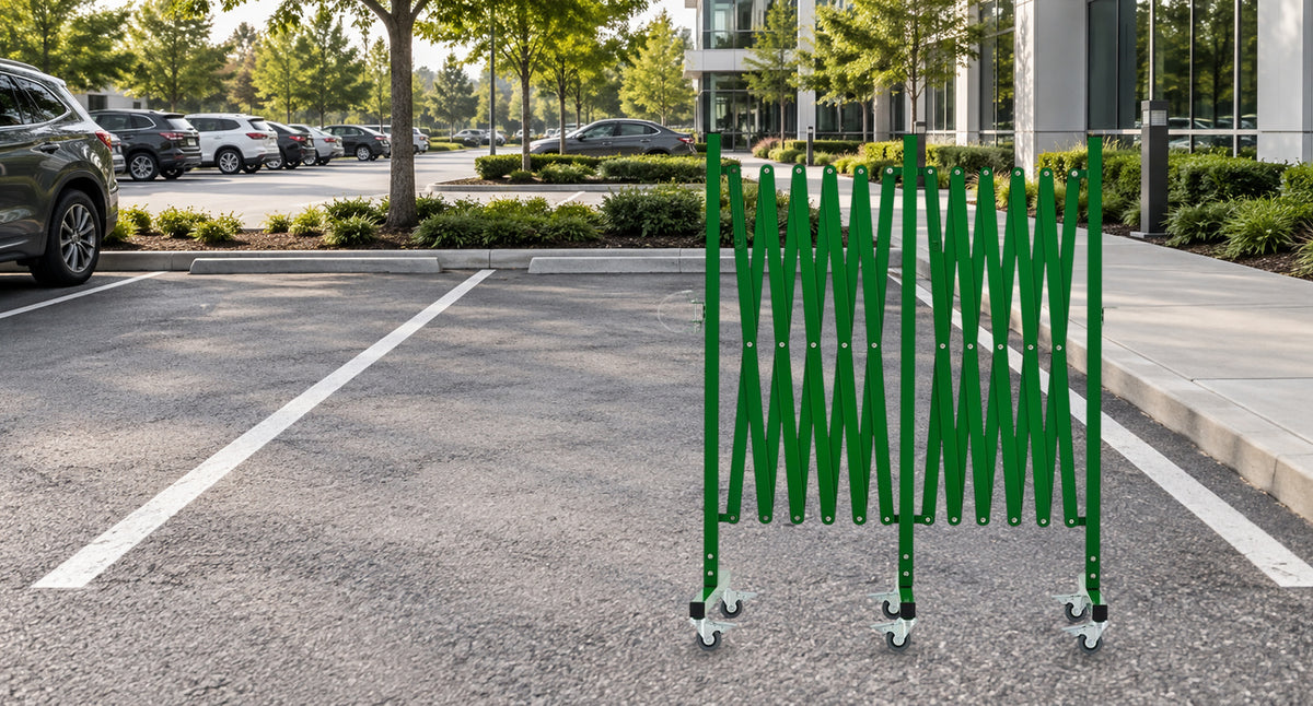 MARK OFF TEMPORARY PARKING AREAS. — GYMTIME Green expandable barricade