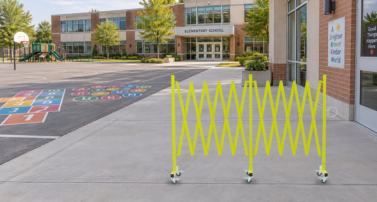 CLEAR BOUNDARIES FOR CAMPUS ACTIVITIES. — GYMTIME Matte Yellow expandable barricade