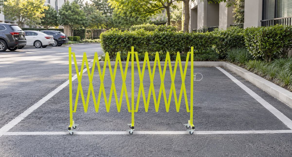 MARK OFF A TEMPORARY PARKING SPACE. — GYMTIME Matte Yellow expandable barricade