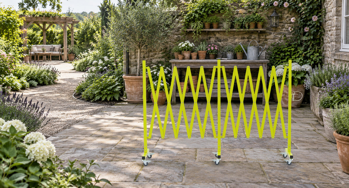 DEFINE A SPACE FOR GARDEN TASKS. — GYMTIME Matte Yellow expandable barricade