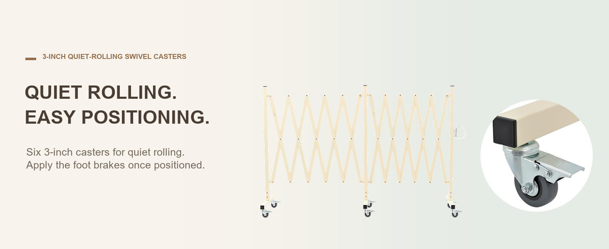 Quiet Rolling. Easy Positioning. — GYMTIME Beige expandable barricade