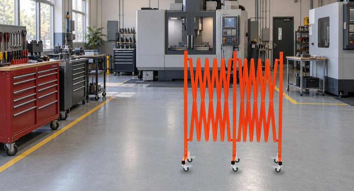 MARK THE MAINTENANCE WORKSPACE. — GYMTIME Orange expandable barricade
