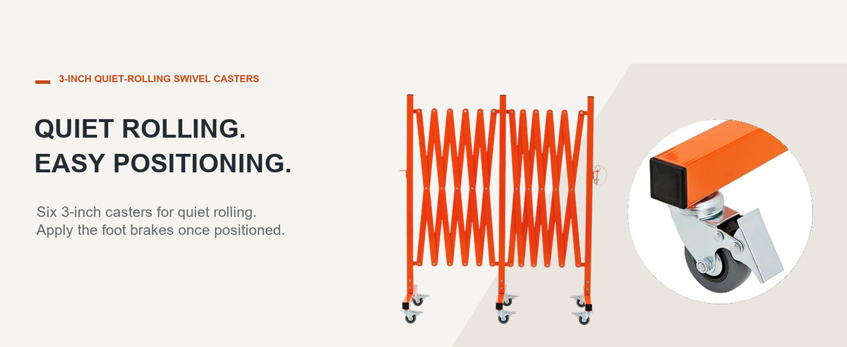 QUIET ROLLING. EASY POSITIONING. — GYMTIME Orange expandable barricade