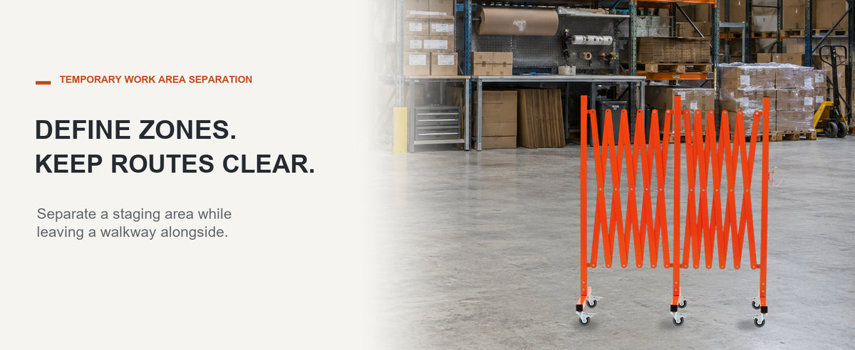 DEFINE ZONES. KEEP ROUTES CLEAR. — GYMTIME Orange expandable barricade