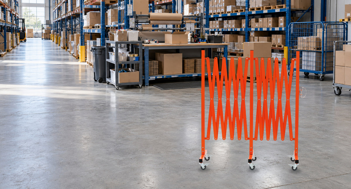 KEEP PACKING AREAS CLEARLY DEFINED. — GYMTIME Orange expandable barricade