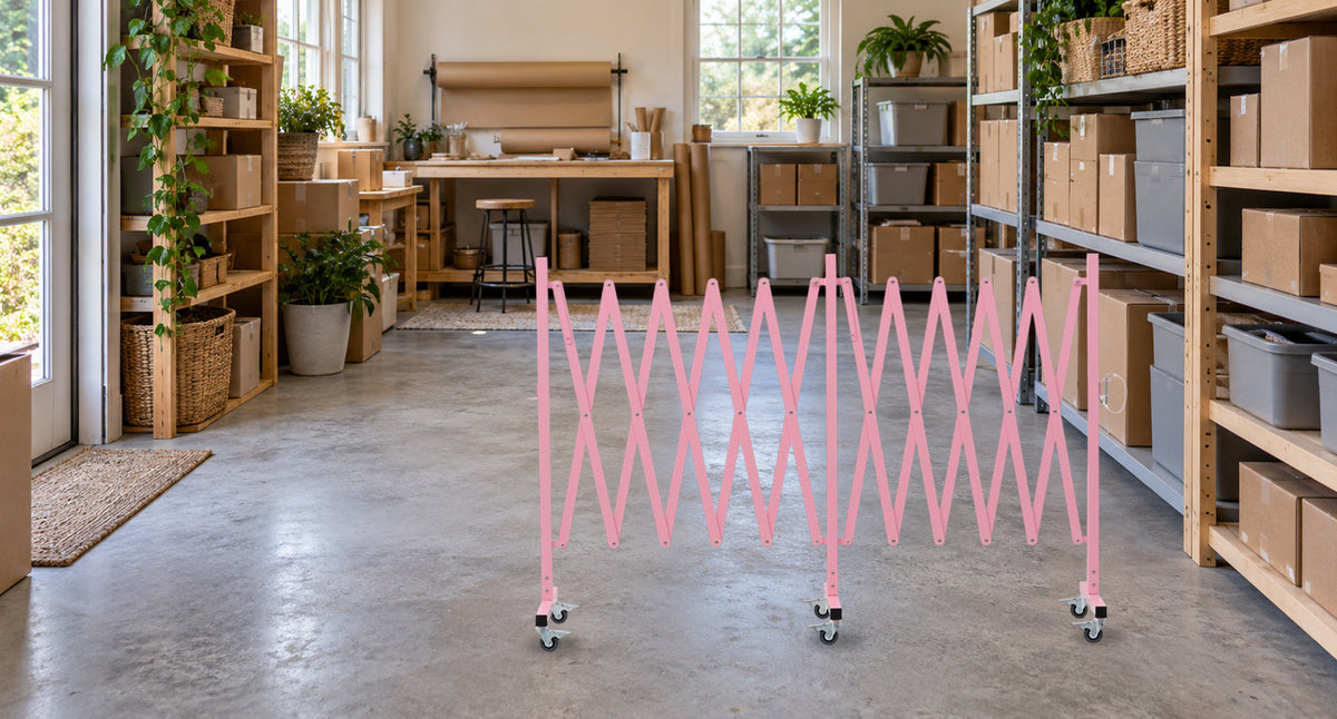 Separate Storage from Packing Areas — GYMTIME Pink expandable barricade