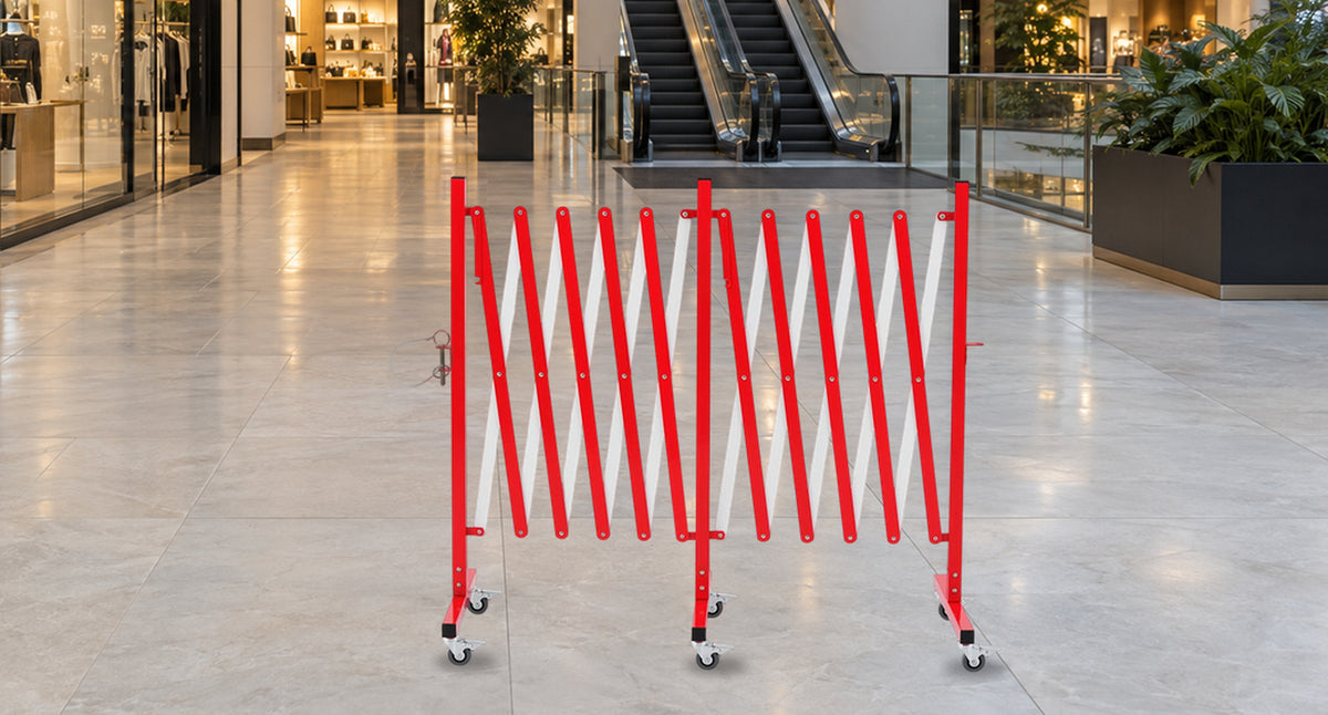 Define Shopping Mall Walkways — GYMTIME Red & White barricade