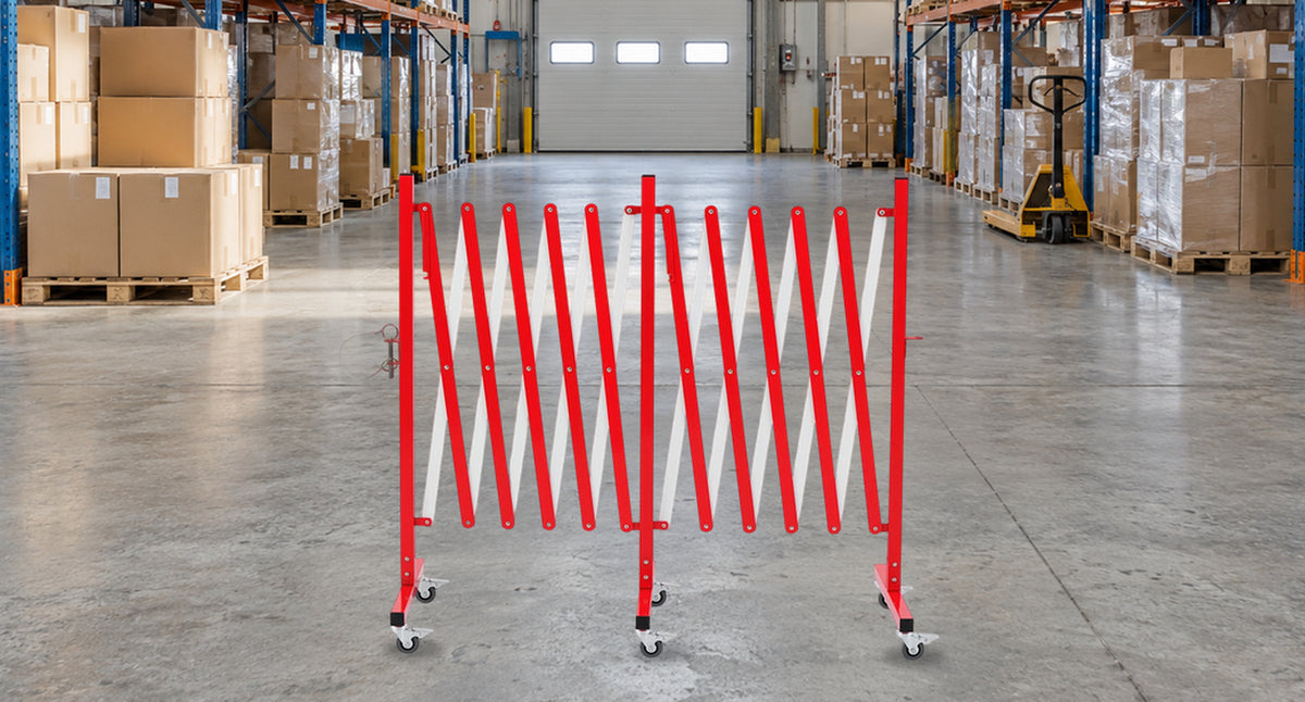 Separate Warehouse Work Areas — GYMTIME Red & White barricade