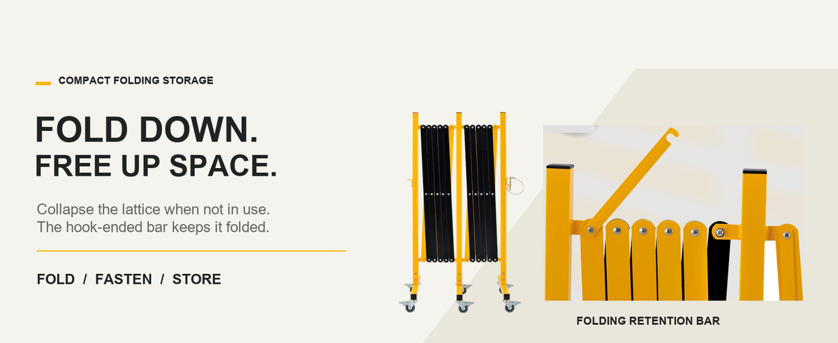 GYMTIME Yellow & Black expandable barricade — Fold Down to Save Space