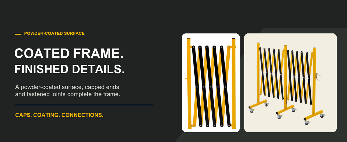 GYMTIME Yellow & Black expandable barricade — Coated Frame, Finished Details