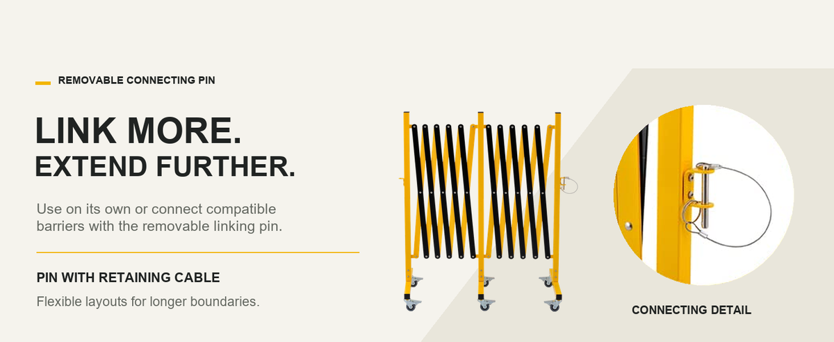 GYMTIME Yellow & Black expandable barricade — Connect Units, Extend Coverage