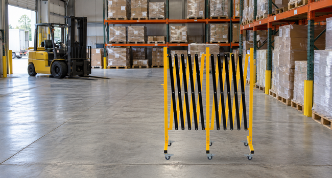 GYMTIME Yellow & Black expandable barricade — Organize Warehouse Work Zones