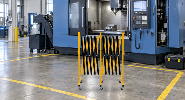 GYMTIME Yellow & Black expandable barricade — Define Equipment Service Areas