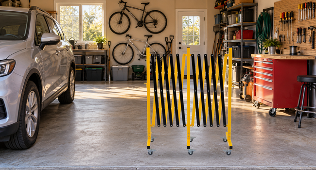 GYMTIME Yellow & Black expandable barricade — Separate Your Garage Workspace