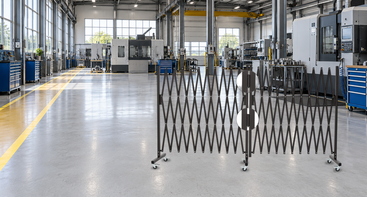 Flexible Boundaries for Factory Floors — GYMTIME Brown corner expandable barricade