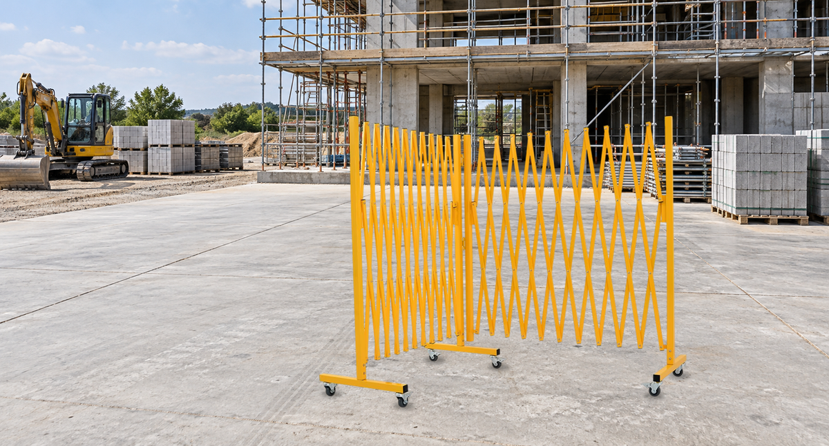 Define Outdoor Material Staging Areas — GYMTIME Yellow corner expandable barricade