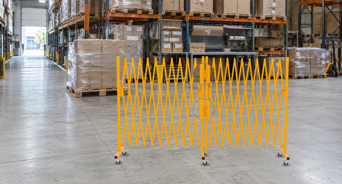 Clearly Define Your Staging Area — GYMTIME Yellow corner expandable barricade