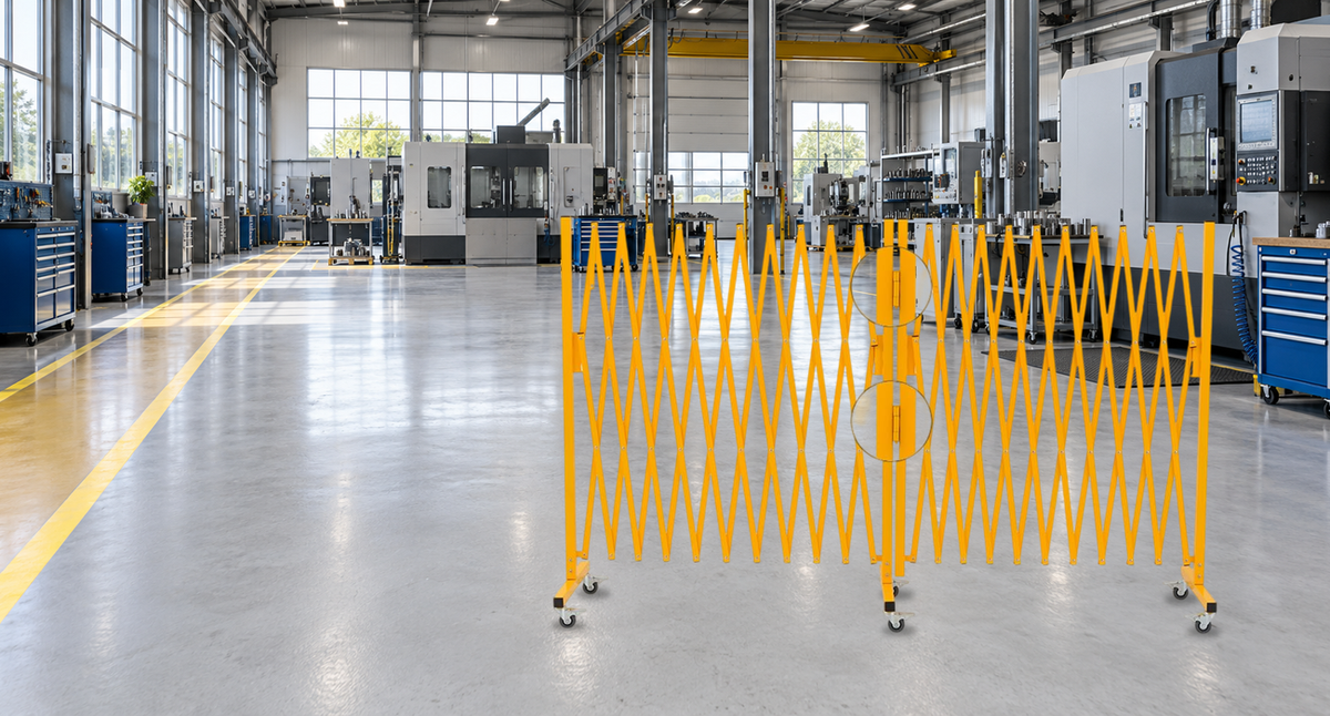 Flexible Boundaries for Factory Floors — GYMTIME Yellow corner expandable barricade